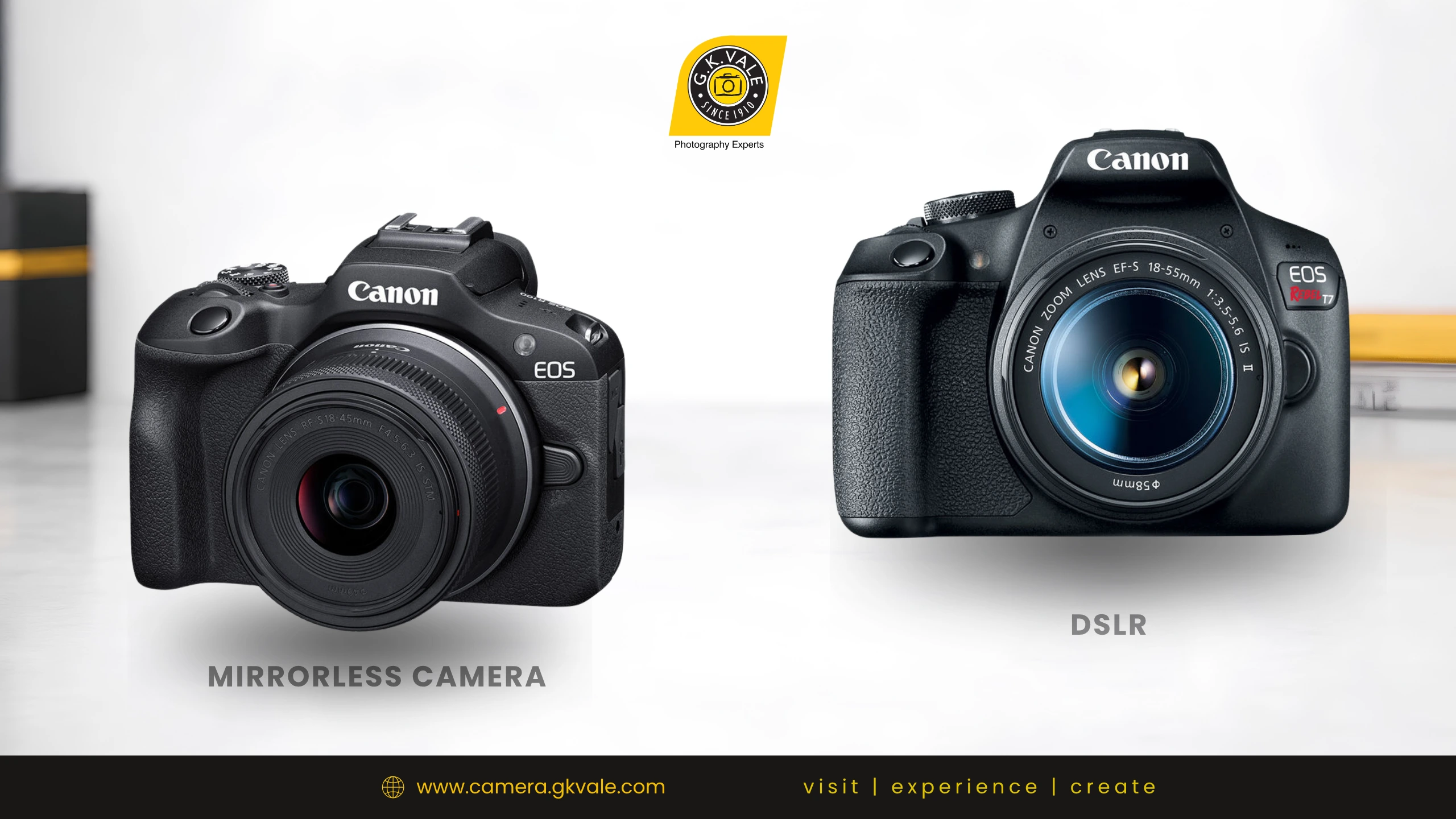 DSLR vs mirrorless camera side by side for comparison